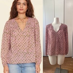 Xirena Emryn Shibori Island Print Cotton Splitneck Top